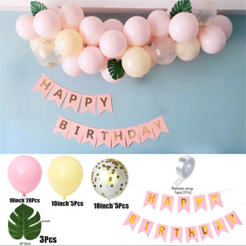 Pink/Biru Selamat Ulang Tahun Balon Rantai Retro Hijau Garland Metalik Balon Emas untuk Perlengkapan Dekorasi Pernikahan Pesta Rumah