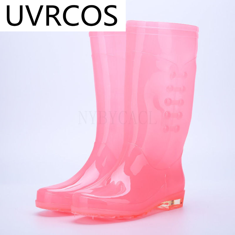 High-Top รองเท้าฝนรองเท้าลื่นรองเท้ากันน้ำฝนกันน้ำ PVC พิมพ์สูงหญิงสบายๆ Bottes แฟชั่นผู้หญิงกากตะเข...