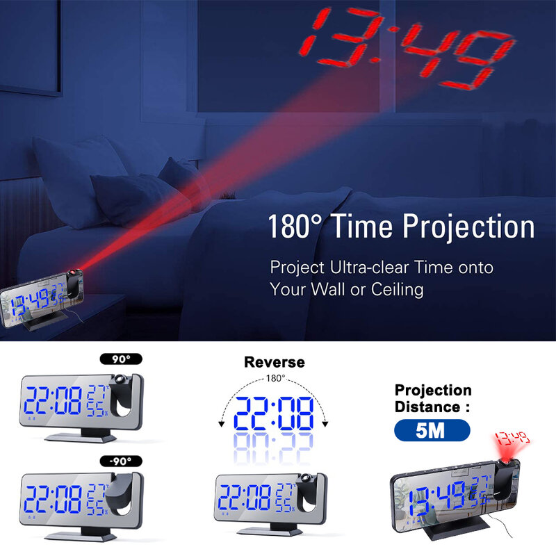 Cyfrowy budzik LED zegar elektroniczny stół do komputera zegary USB Wake Up FM Radio czas projektor dwie funkcja drzemki alarmu