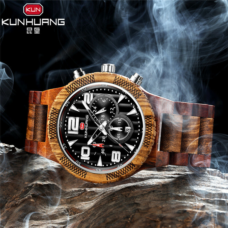 Aço inoxidável relógios de madeira eco friendly chronograph movimento luxo masculino presente aniversário relógio