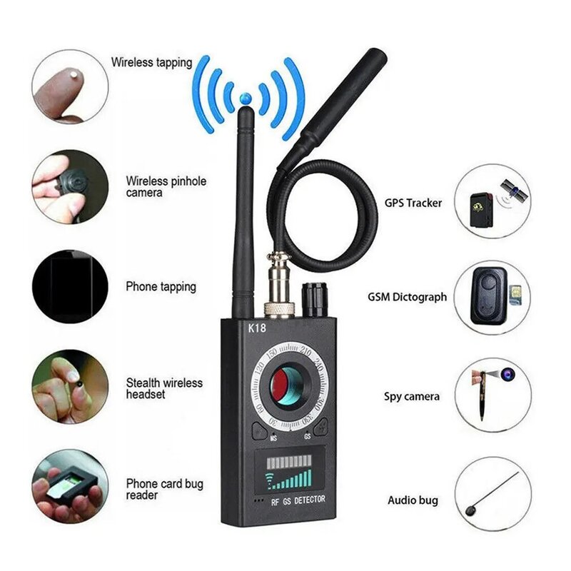 1mhz-6.5ghz k18 multi-função detector de câmera gsm áudio bug finder gps sinal lente rf rastreador detectar produtos sem fio