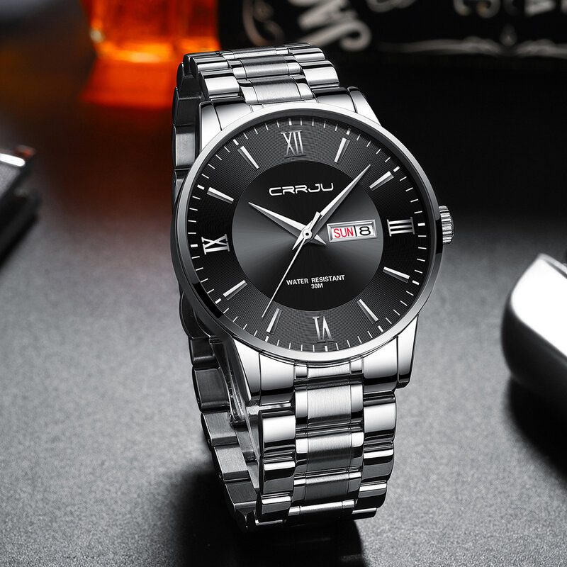 Relógios para homens warterproof esportes dos homens relógio crrju marca superior relógio de luxo masculino negócios quartzo relógio de pulso relogio masculino