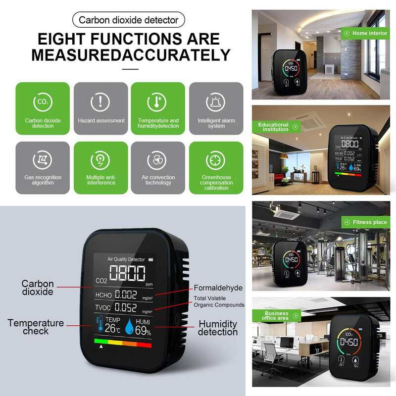 Multifunctional 5 in1 CO2 Meter Digital Temperature Humidity Sensor Tester Air Quality Monitor Carbon Dioxide TVOC HCHO Detector