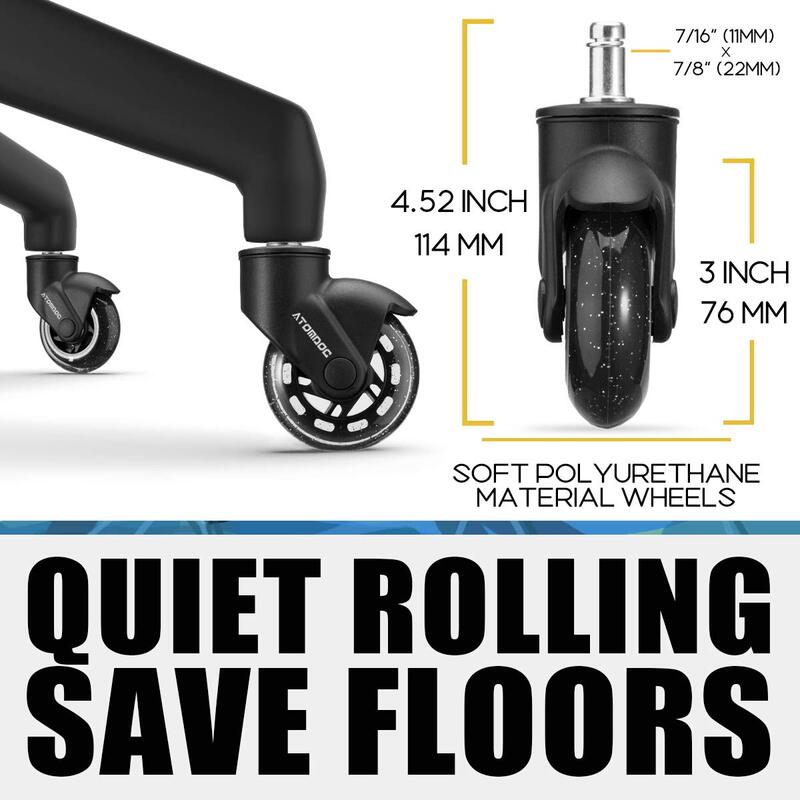 ATOMDOC-ruedas universales silenciosas para silla de oficina, recambio de ruedas de goma suave, seguro, herrajes para muebles, 3 ", 5 uds.