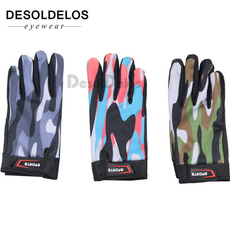 Desoldelos luvas de dedo completo com tela sensível ao toque, estampada, camuflada, antiderrapante, para atividade física, esportes ao ar livre, 2019
