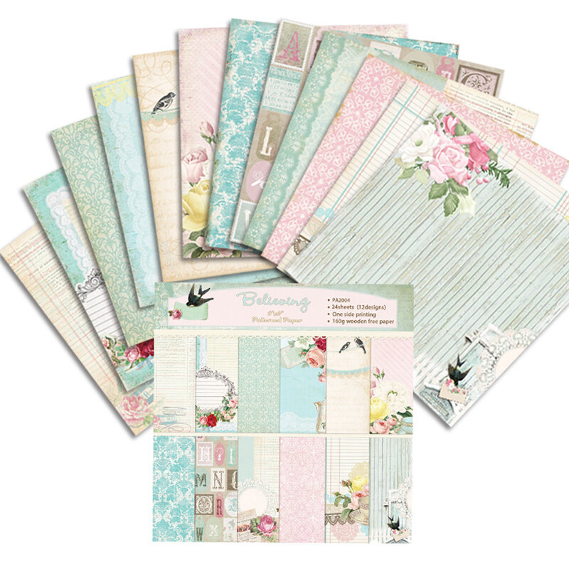 24Pcs/Lot Pattern Letters Retro Material Papers DIY Scrapbooking Album Diary Gift Decorative Paper Scrapbooking Paper