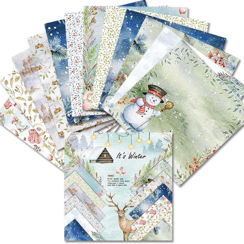 24 sheets 6"X6"the winter deer Pattern Creative Scrapbooking paper pack handmade craft paper craft Background pad