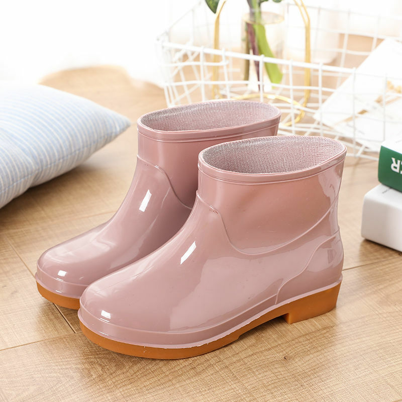 Bottes de pluie solides femme chaussures d'eau femmes sans lacet garder au chaud bottes antidérapantes laver les bottes de voiture chaussures de lavage