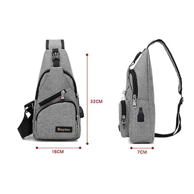 Bolso de hombro informal multifunción para hombre y mujer, bolsa de mensajero Unisex con carga USB, hebilla de plástico fuerte, bolso para caminar