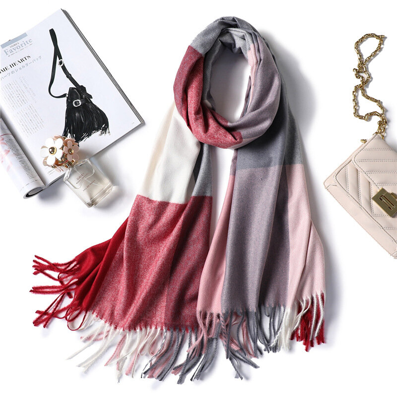 2020 warme Frauen Doppel-seite Kaschmir Schal Luxus Marke Plaid Winter Schals Damen Quaste Foulard Pashmina Decke Schal