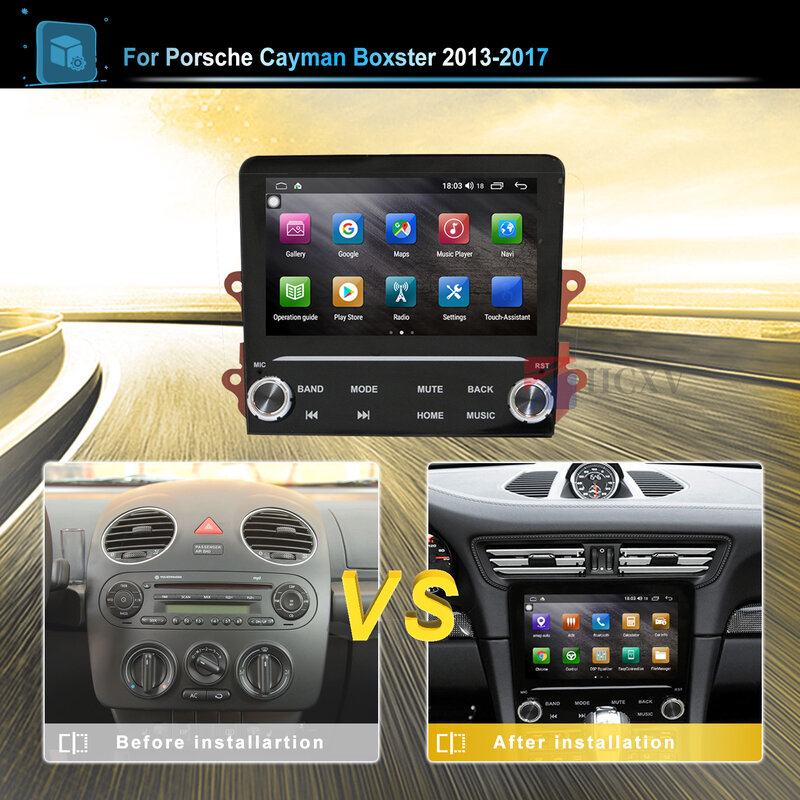 Hcxv rádio do carro android player para porsche cayman boxster carro sistema inteligente estéreo dvd multimídia gps de navegação