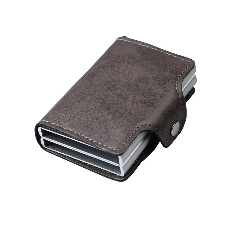 Billetera Rfid para hombre y mujer, tarjetero de cuero y aluminio con doble caja, Delgado, Anti-Protección, tarjetero de identificación de viaje