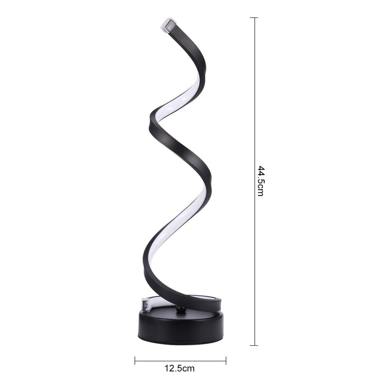 Lámpara LED de mesa en espiral, luz de escritorio curvada inteligente regulable, diseño minimalista contemporáneo, acrílico, modelado