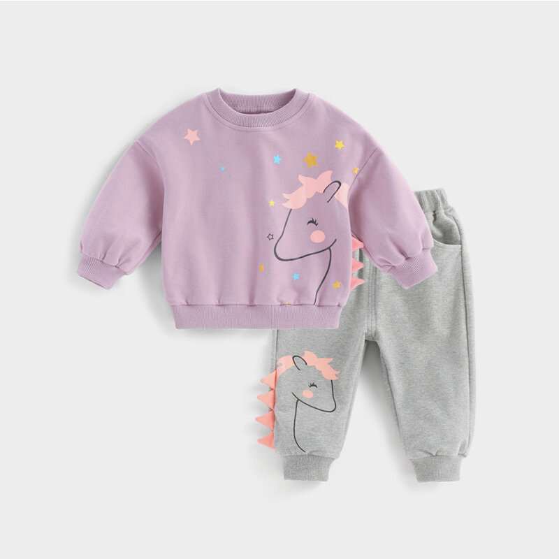 Vêtements de printemps-automne pour petites filles de 0 à 3 ans, ensemble 2 pièces à motif de cheval très mignon, vêtements pour enfants