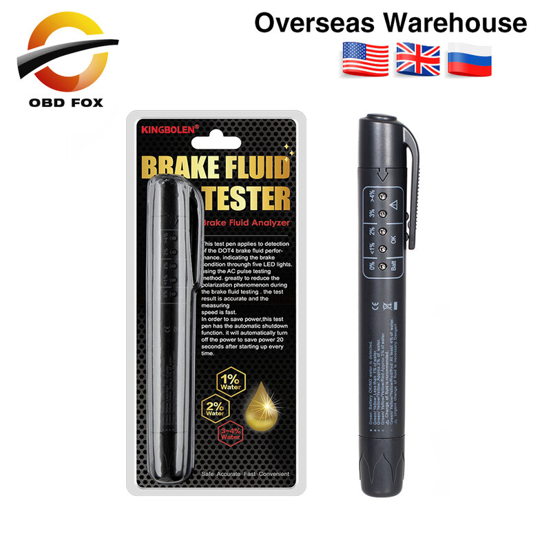 Testador fluido de freio para dot3/dot4, caneta com 5 leds, para avaliação da qualidade do óleo do freio, acessórios automotivos