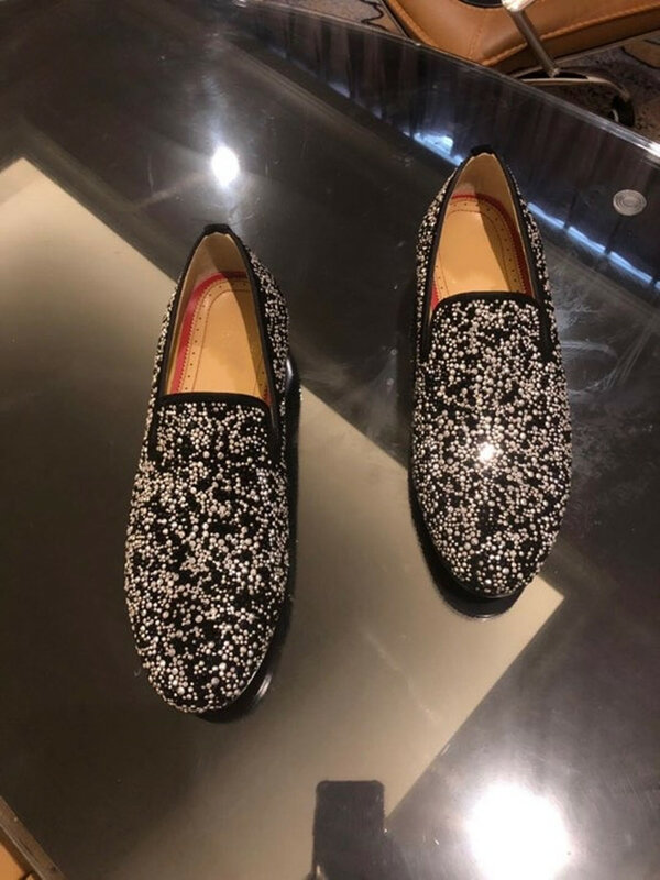 Luxury Designer Loafers รองเท้าผู้ชายชุดราตรีงานแต่งงานเพชร Rhinestones รองเท้าผ้าใบไม่มีเชือกรองเท้า Mens Casual ด้านล...