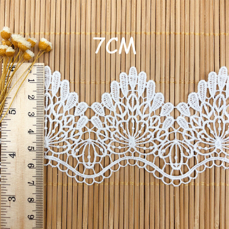 Dentelle brodée 1 m, garniture en coton blanc noir, rideau en dentelle, application de couture, LA18, 7cm