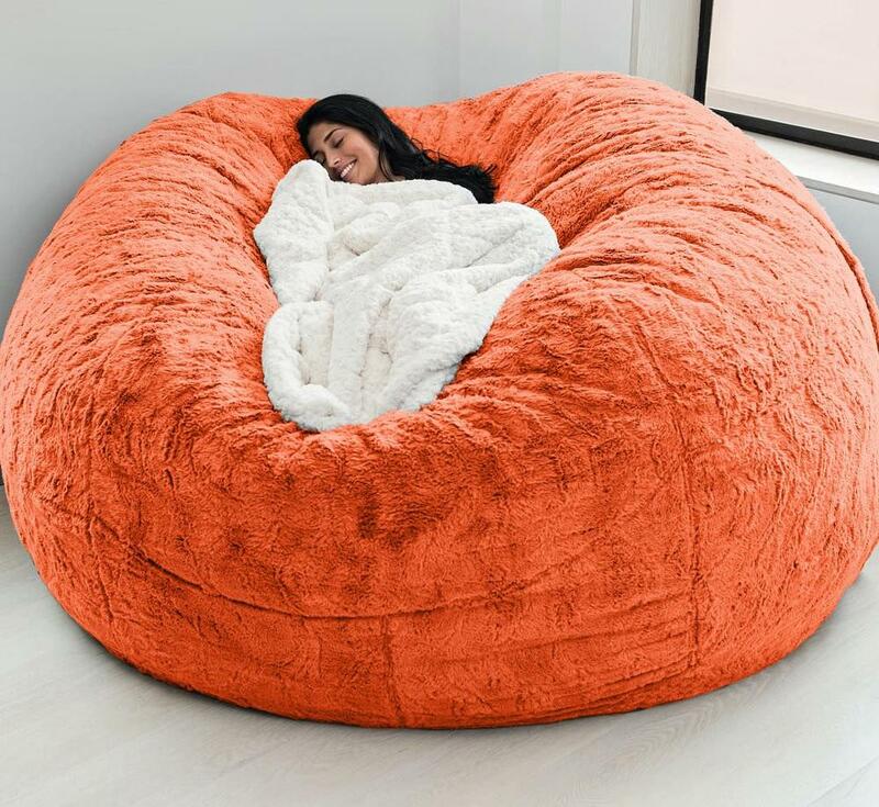 Dropshipping 7ft Giant Fur Bean Bag Cover Living Room Furniture Big Round Soft Fluffy Faux Fur BeanBag Lazy Sofa Bed Coat