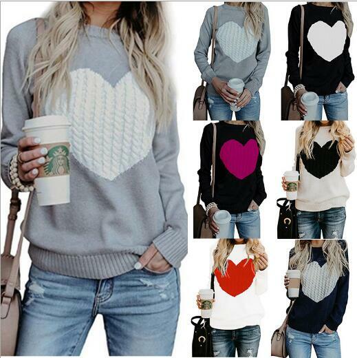 여성 풀오버 스웨터 느슨한 OL 통근 풀오버 라운드 넥 스웨터 사랑 Ins 패션 스웨터 겨울 새 스타일 XL