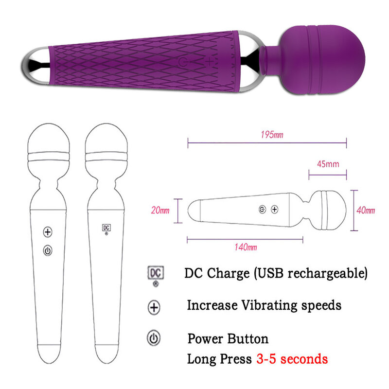 Dildos AV Vibrator 여성을위한 마술 지팡이 Clitoris Stimulator USB 충전식 마사지 섹스 토이 for 여성 Masturbator
