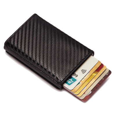 Titular do cartão de crédito automático dos homens crazy horse couro rfid carteira de alumínio mini carteira bolso id cartão rfid bloqueio bolsa