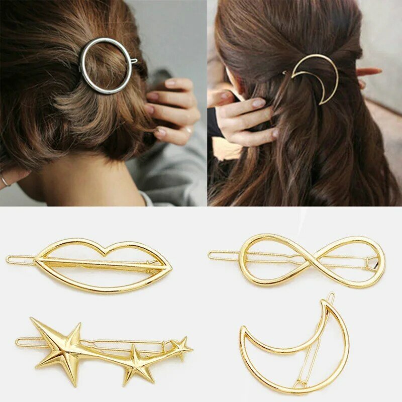 Pinzas para el pelo con forma de luna para mujer y niña, horquillas de Metal chapadas en oro/plata, accesorios para el cabello, 2020