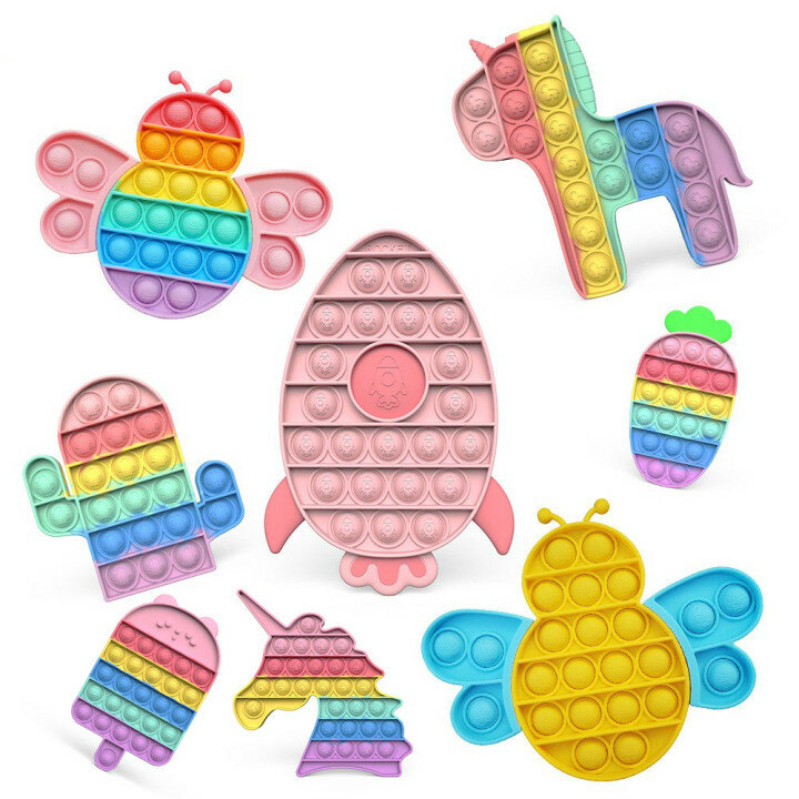 Brinquedos de bolhas de empurrar, quebra-cabeças de frutas em forma de desenhos animados, sorvete colorido, anti-estresse, brinquedos sensorial para aliviar o estresse, brinquedos de apertar