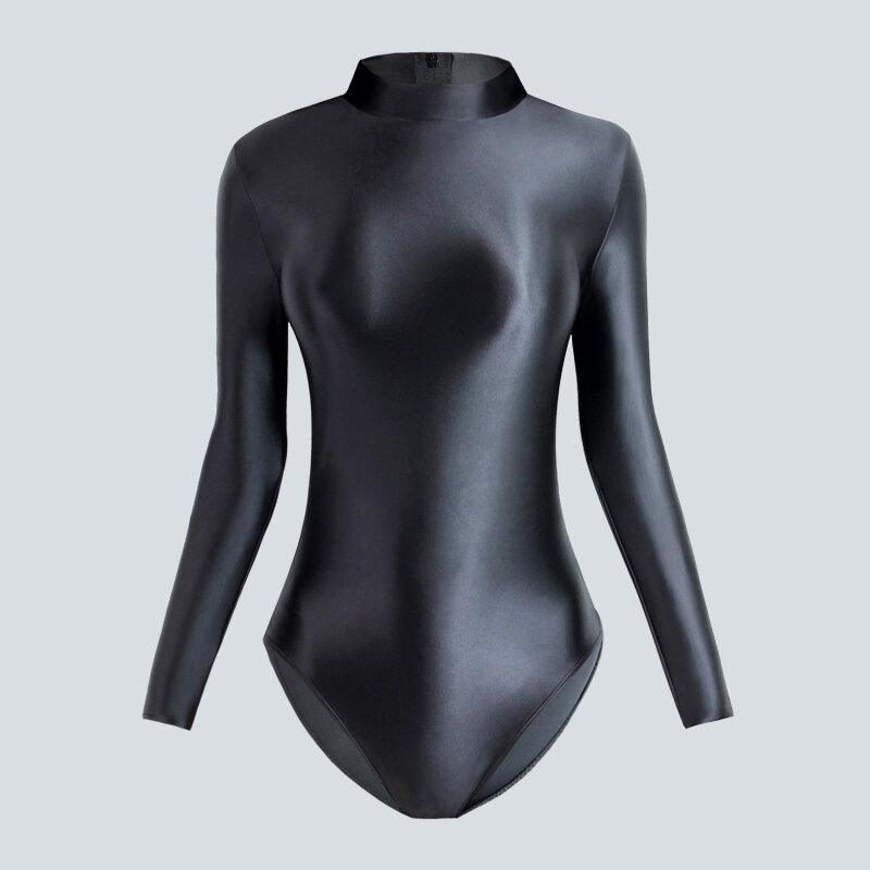 DROZENO rajstopy damskie satyna błyszczące jednoczęściowy jednolity kolor wysokiej widelec jednoczęściowy strój kąpielowy dla kobiet jednolity kolor koszulka z guzikami top
