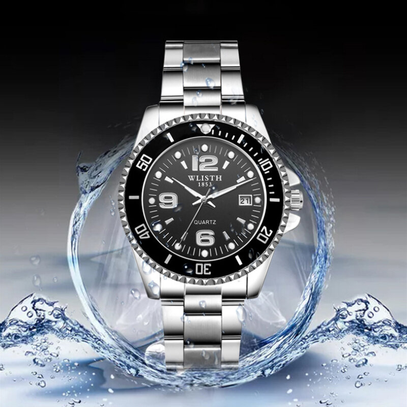 Relógio masculino de quartzo de alta qualidade, original com calendário, relógios luminosos de aço inoxidável, à prova d'água, atacado de fábrica, relógios masculinos