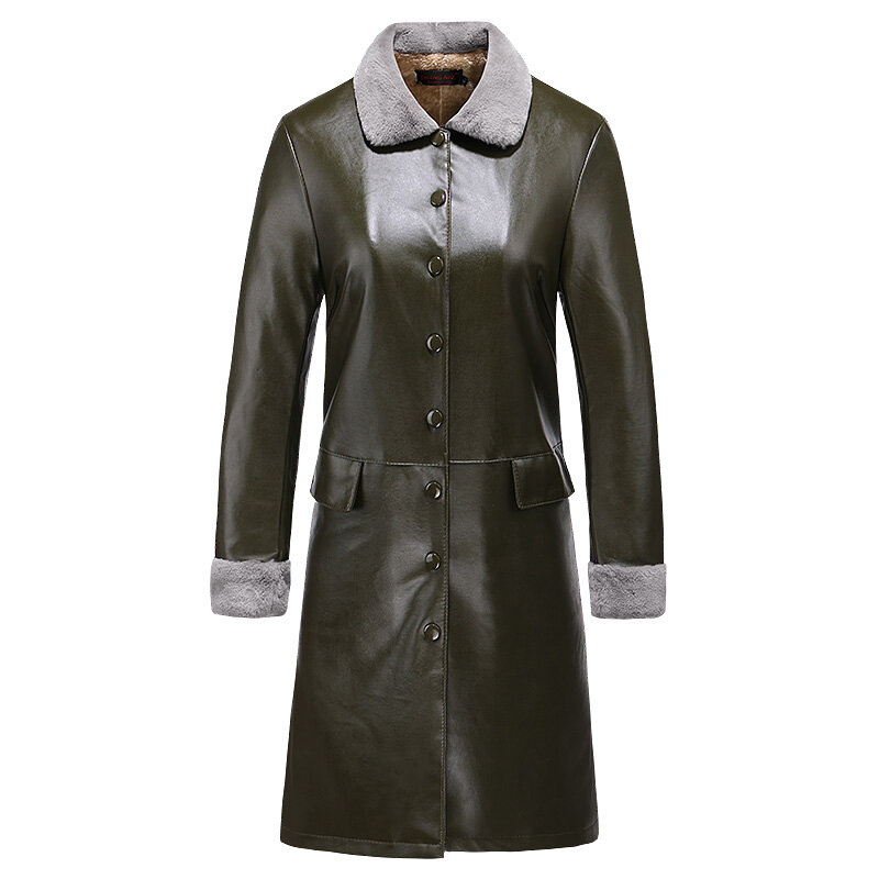 ChangNiu-chaquetas largas de piel sintética para mujer, chaquetas cálidas de manga larga en 3 colores, negro, rojo, verde intenso, Invierno