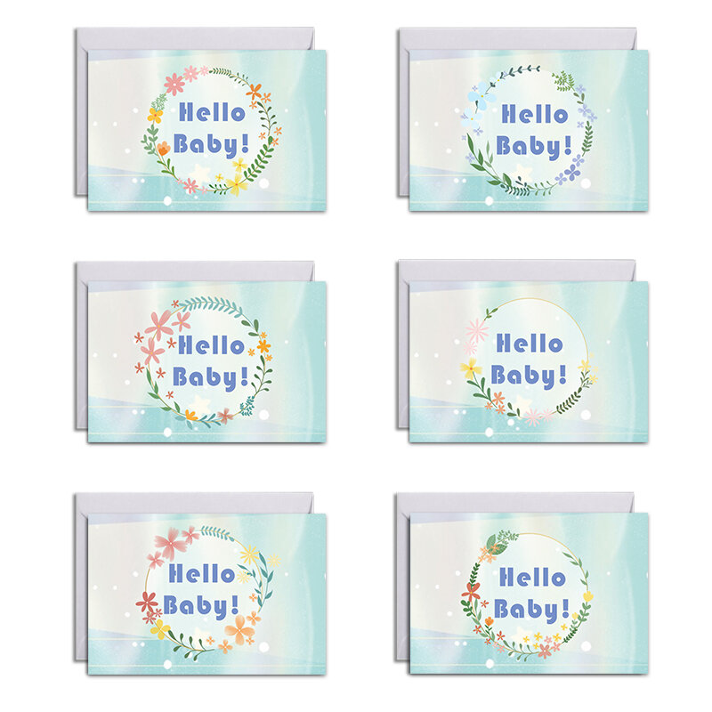 6 Sätze/paket Nette Grußkarten Für Baby Dusche Mit Umschläge Und Aufkleber Klapp Karten Blank Innen Für Home Party Produkte