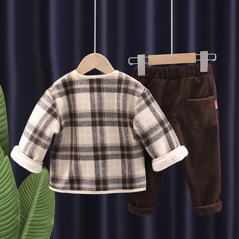 Traje de tres piezas para niños pequeños y medianos, chaqueta de forro polar y calor a prueba de viento, suéter, pantalones informales