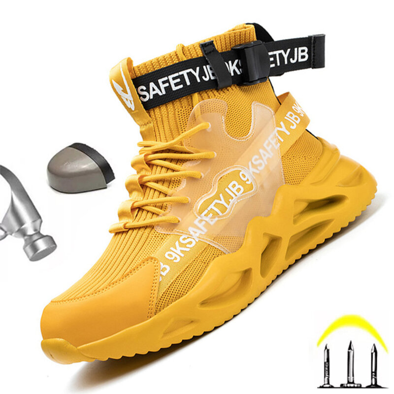 2022 جديد حذاء برقبة للعمل الرجال أحذية أمان الصلب تو السلامة حذاء من الجلد غير قابل للتدمير أحذية مكافحة سحق العمل الجوارب أحذية رياضية الأحذية
