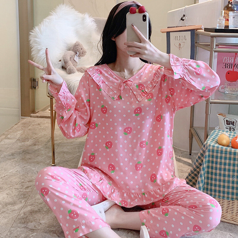 Poplin Pyjama Vrouwelijke En Najaar Lange Mouw Zoete Kunstmatige Katoen Kleding Japanse Stijl Plaid Kan Bovenkleding Bourette