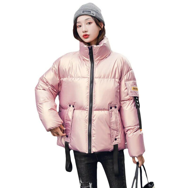 Abrigo corto de algodón para mujer, Chaqueta de algodón brillante, nueva moda de invierno 2021