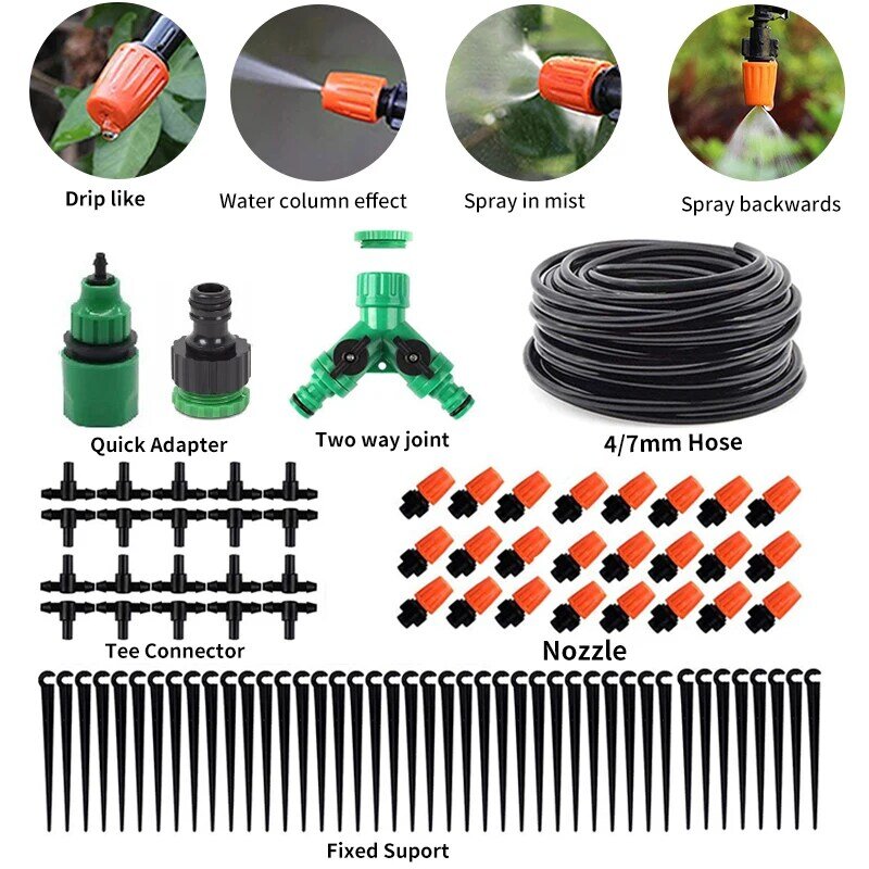 Sistema de riego por goteo automático, Kit de sistema de riego por goteo, manguera de jardín, emisor ajustable, bricolaje