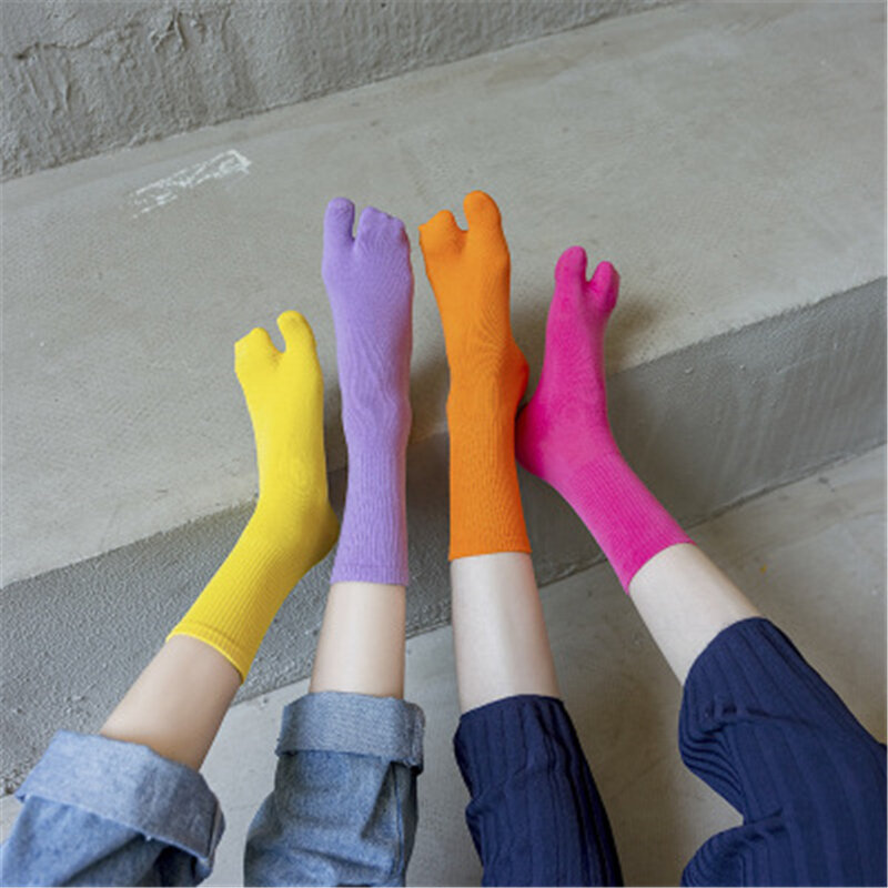 Solid color High Socks girl Loose Solid Colors Double Needles Knitting Cotton Long Socks Women Ladies tabi sock funny set