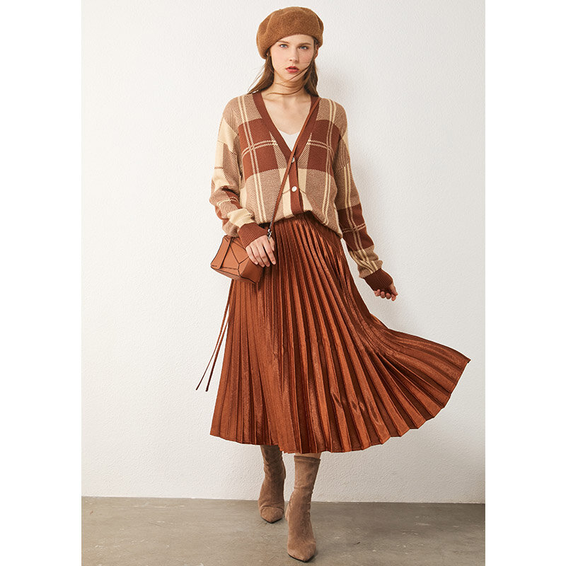 AMII minimalizm jesienne zimowe swetry rozpinane dla kobiet 2020 Retro Style przyczynowe kratki damskie kurtki damski kardigan topy 12040779