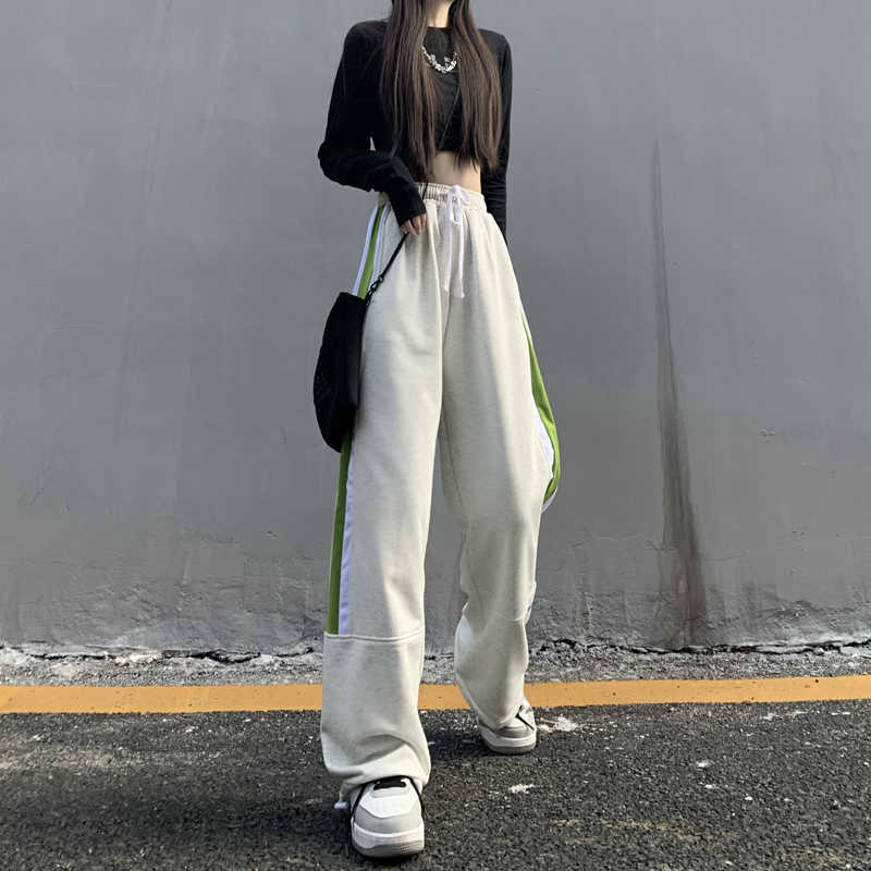 Spodnie damskie 2021 wiosna/lato nowy koreański styl Ins Harajuku Style prosta luźna szeroka nogawka spodnie rekreacyjne spodnie dresowe