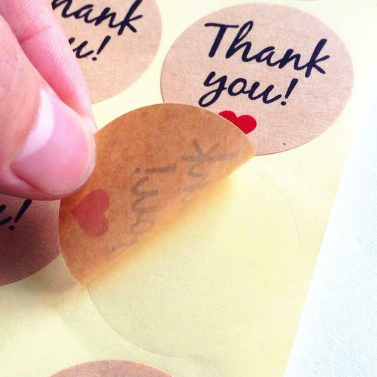 Vintage "Terima Kasih" Hati Bulat Kertas Kraft Segel Stiker untuk Produk Buatan Tangan Produk Kue Penyegelan Stiker Label