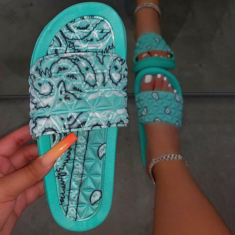 Women's Comfy Bandana Slip-On Slippers Slide Indoor Outdoor Flip-flops Beach Shoes  Summer Toe Flip Flops Non-Slip 2021 Slipper