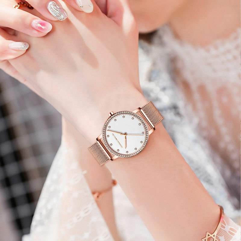 Hannah Martinนาฬิกาข้อมือควอตซ์ผู้หญิงหรูหราRose Goldนาฬิกากันน้ำสแตนเลสสตีลนาฬิกาผู้หญิงสร้อยข้อมือ...