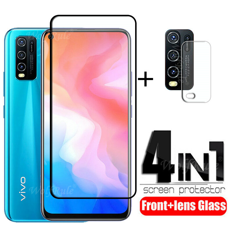 4-in-1 For Vivo Y30 Glass For Vivo Y30 Tempered Glass Full Glue Cover HD Phone Film Screen Protector For Vivo Y50 Y30 Lens Glass