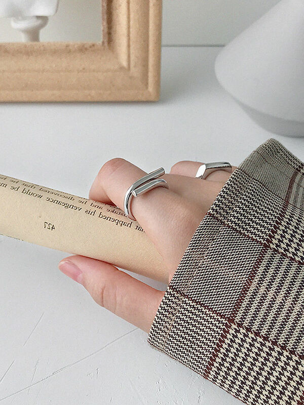 S'STEEL เงินสเตอร์ลิง925เกาหลีเรียบเรียบแหวนของขวัญผู้หญิง Minimalist ออกแบบงานแต่งงานแหวนเครื่องประด...