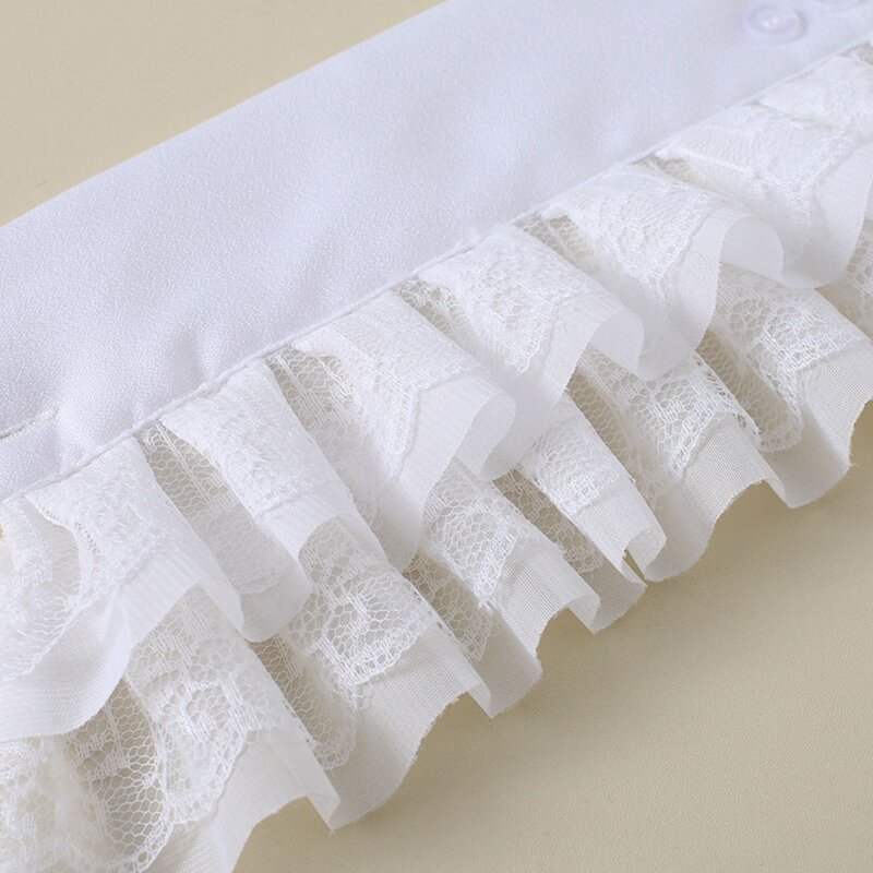 Literary Women Girls Sweet Fake Sleeves Double Layer Ruffles Lace Pleated Detachable Flared Cuffs Sweater Decor Wrist Warmers