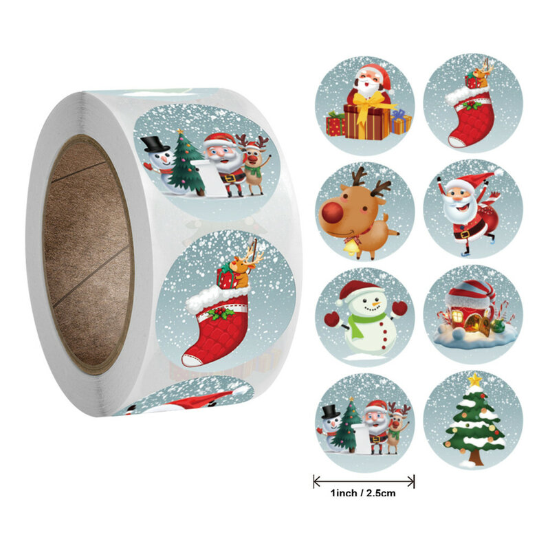 Christmas Sticker New Roll Pack 500pc Sticker Cartoon Christmas Holiday Gift Decorating Home Decor Label for Card Bag Gift 2021