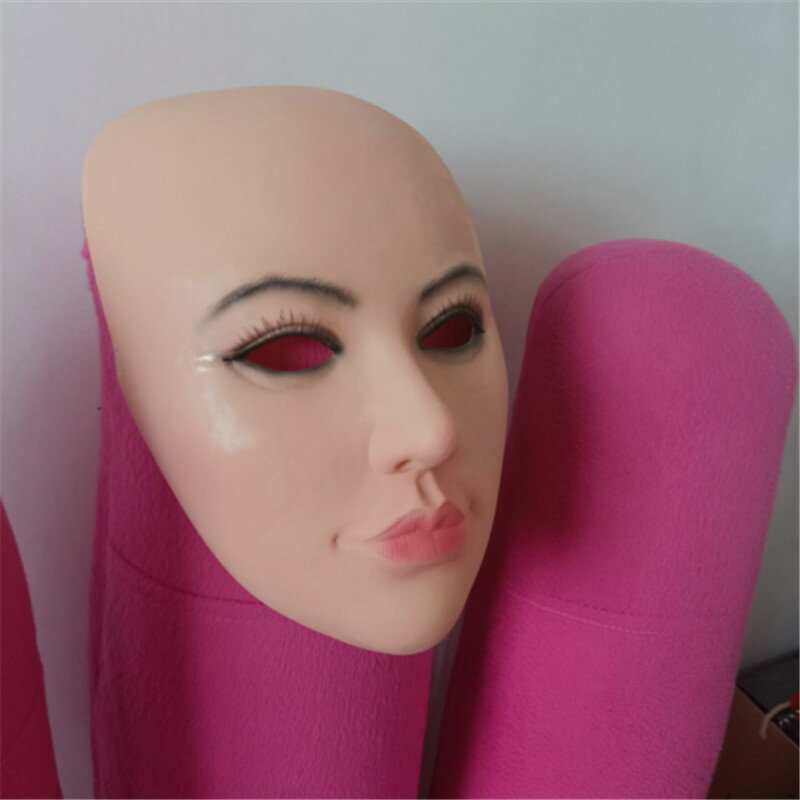 2021New Funny Realistic Female Mask For Halloween human Female Masquer Dress Head Face Hood Sexy Girl Crossdress Costume Cosplay