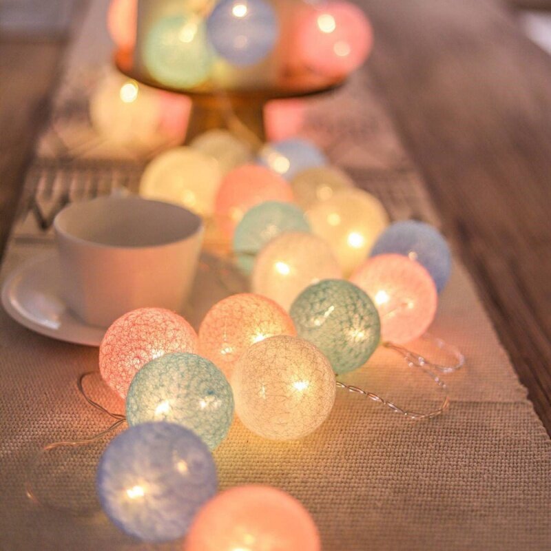 Guirlande lumineuse à 20 LED en boule de coton, guirlande lumineuse féerique de noël, pour l'extérieur, vacances, mariage, fête, décoration de la maison