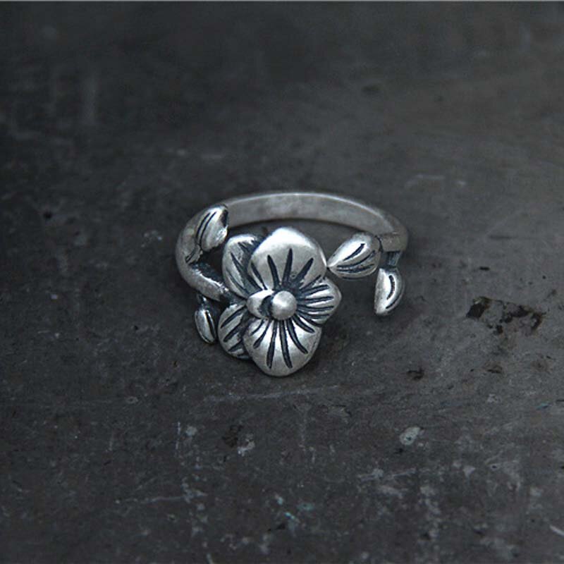 Echt S999 Volle Silber Retro Nationalen stil Plum Blossom Ring MeiBaPJ Exquisite Geschenk Schmuck Für Mutter