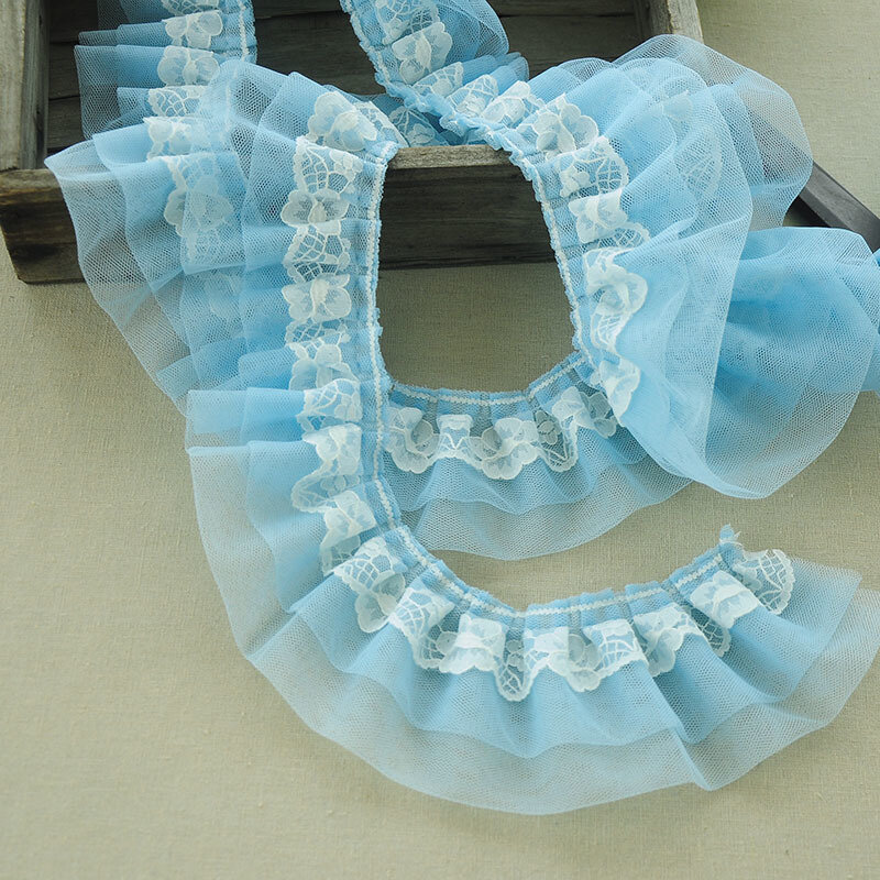 Tela de algodón de encaje francés bordado, de tres capas de tul de 7cm de ancho, para ropa, escote, falda, decoración de Dentelle Renda